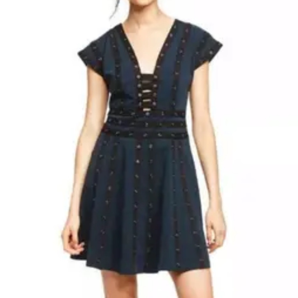 Zac Posen SNAP ribbon DRESS 20th Anniversary collection V-Neck Dark Blue black 4 - Picture 2 of 10